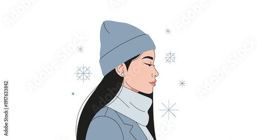 Young Woman in Winter Attire with Closed Eyes.