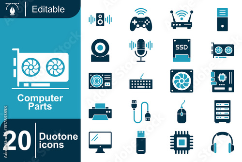 Computer Hardware Icons A Collection of 20 Editable Duotone Icons for Digital and Print Projects
