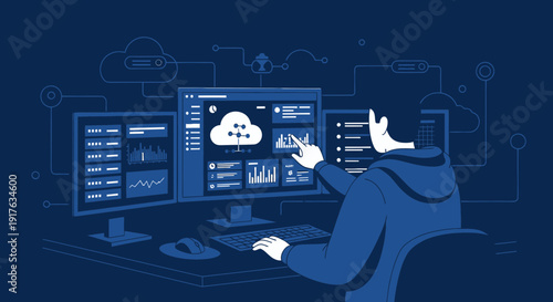 Data analysis dashboard with cloud computing and network connections