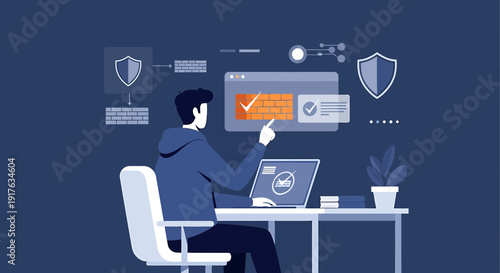 Cybersecurity expert working on laptop, digital security concept