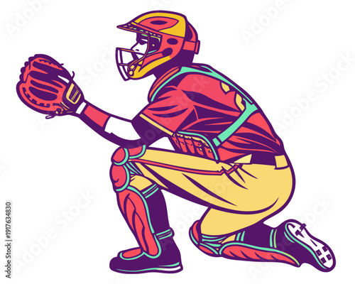 Sports Catcher Ready to Receive Ball Silhouette Vector Graphic