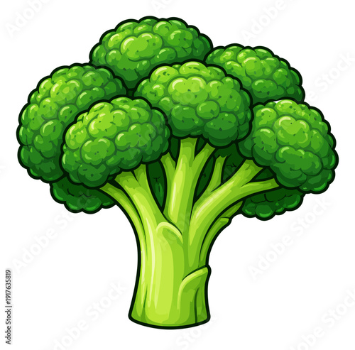 Vibrant cartoon illustration of broccoli depicting a healthy green vegetable for food and nutrition themes