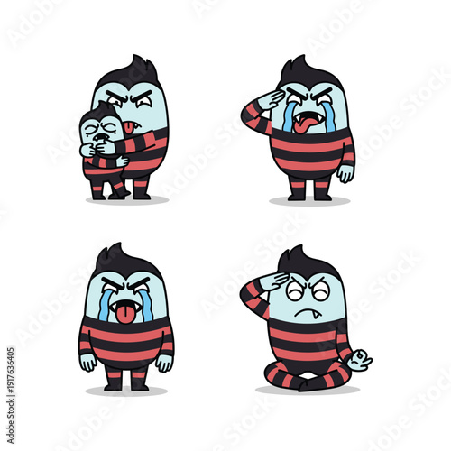 Cartoon prisoner expressing different emotions and struggles in a simple illustration style