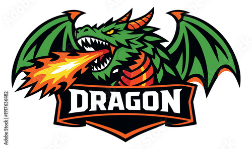 Mascot style illustration of a fierce dragon depicting fire breath for gaming and esport team logos