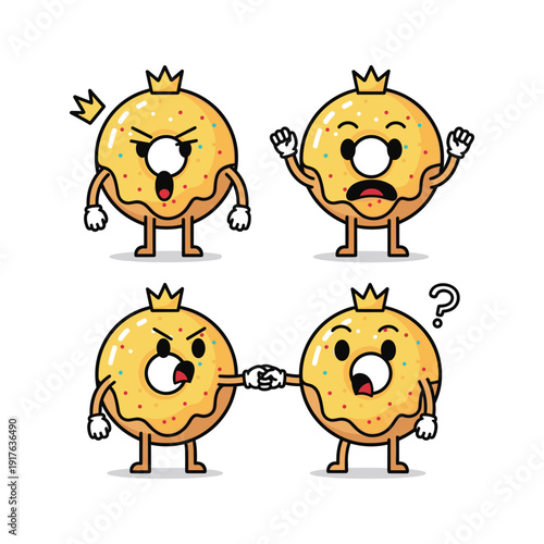 Cartoon donuts with different emotions and expressions chained together