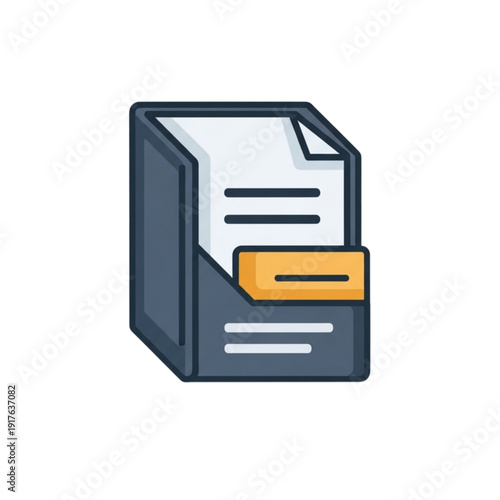 A 3D rendered illustration of a file cabinet with a partially opened drawer and a document on top, representing data storage and organization