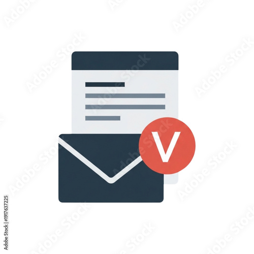 Email notification with verification mark displayed prominently on digital document