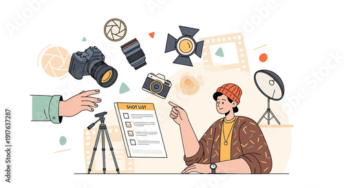 Filmmaking and Photography Concept: Creator Planning with Gear and Checklist
