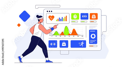 Fitness Tracker App Interface with Running Woman and Health Data