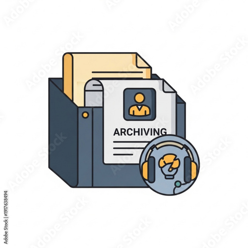A simple icon of a filing cabinet with documents labeled archiving