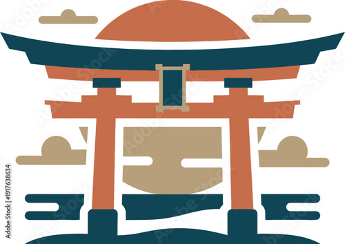 Japanese shinto torii gate shrine vector illustration culture religion spirituality sacred architecture heritage symbol.