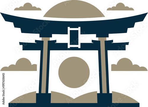 Shinto shrine torii gate vector illustration sacred japanese culture architecture religious symbol japan zen heritage.