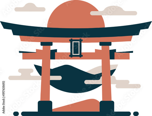 Traditional japanese shinto shrine torii gate symbol vector illustration cultural religious icon design element.