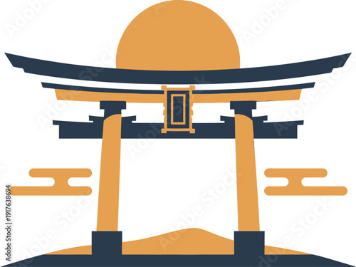 Shinto shrine torii gate vector illustration japanese cultural religious landmark symbol red architecture japan.