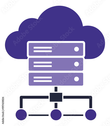 Modern illustration of a cloud server network depicting data storage and distribution for digital technology