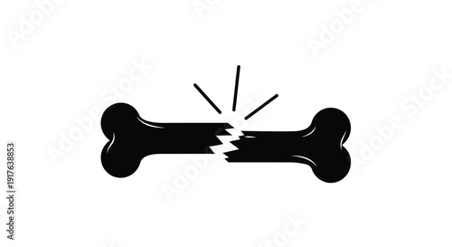 Broken bone illustration with fracture lines a stark black silhouette