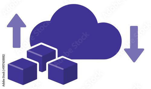 Modern graphic illustration of cloud storage depicting data upload and download for technology services