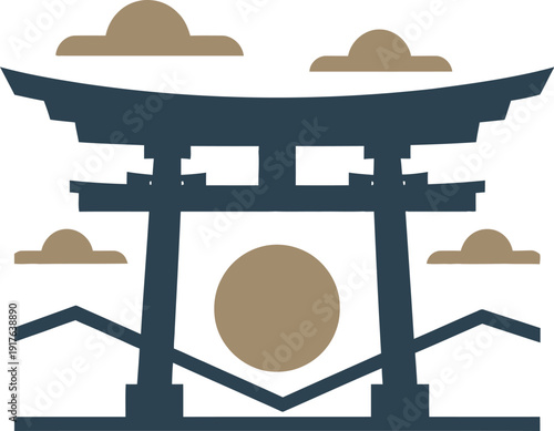 Shinto shrine torii gate vector illustration oriental religious symbol sacred architecture cultural heritage landmark.