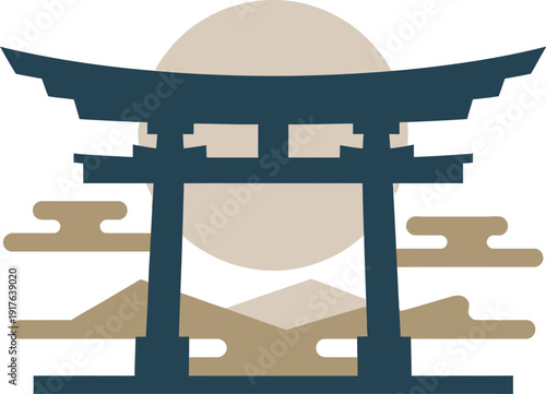 Shinto torii gate japanese shrine traditional wooden architecture oriental religious symbol spiritual culture vector.