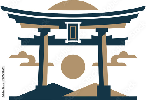 Shinto torii gate shrine vector illustration sacred spiritual culture religion architecture landmark heritage symbol japan culture.