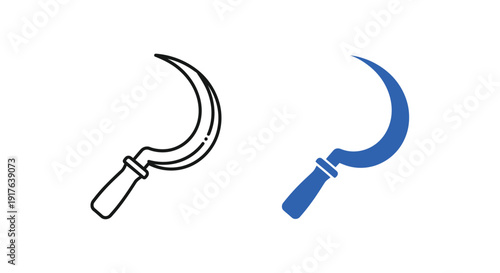 Two scythes one black outline and one blue a striking silhouette