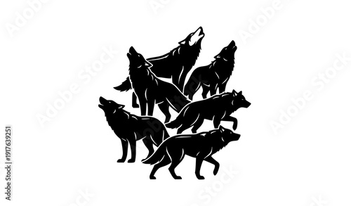 Bilde på lerret Wolfpack silhouette emblem vector illustration symbol