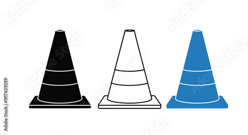 Three traffic cones in varying colors a striking silhouette