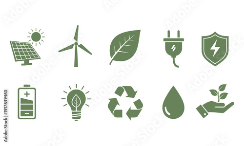Renewable energy icons showcasing sustainability and eco-friendly practices