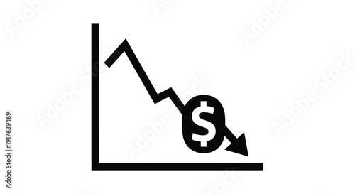 Financial decline graph with dollar sign a stark black silhouette