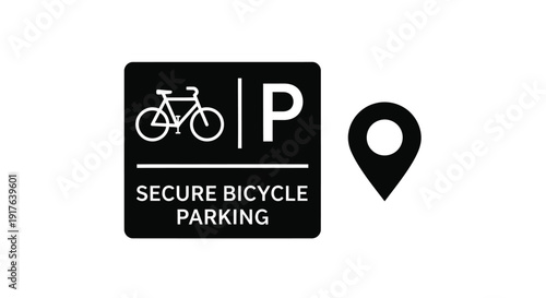 Secure bicycle parking sign with location pin a striking silhouette