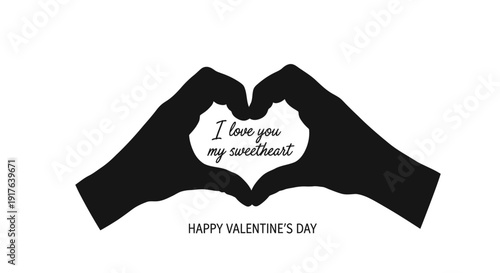 Hands forming a heart shape with text a valentine s day silhouette