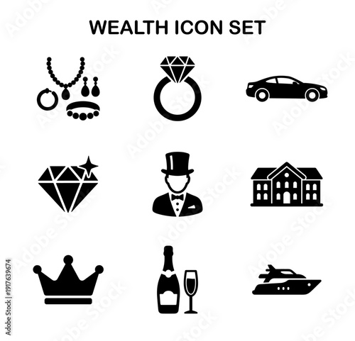 Elegant Silhouette Wealth and Luxury Icon Set for Upscale Lifestyle Design