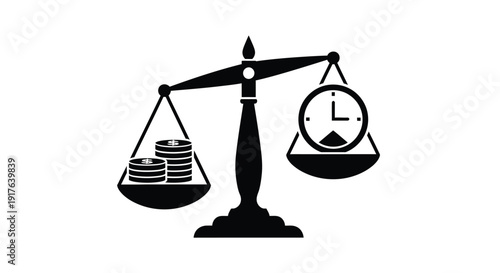 Balance scale with coins and time a symbolic representation silhouette