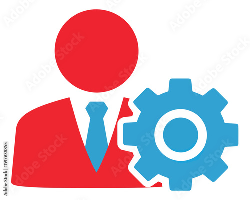 Graphic illustration of a person and a gear depicting management and configuration for business solutions