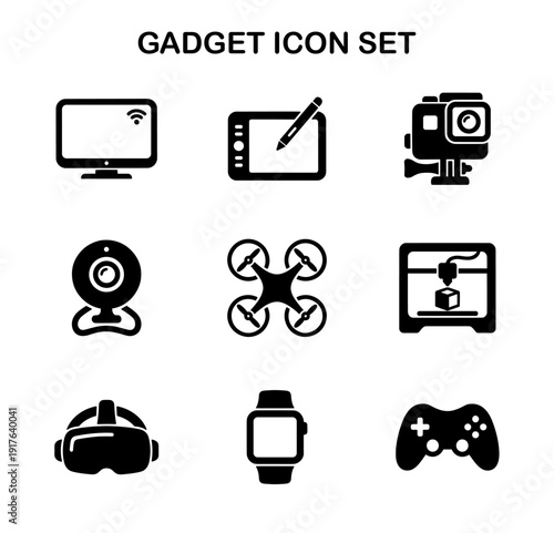 Simple Line Style of Modern Gadget and Electronic Devices Icon Set