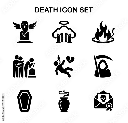 Black and White Simple Death Symbol Collection Pictogram Shape Icon Set