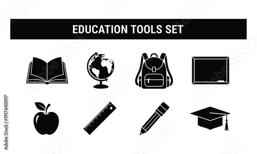 Assorted education icons displayed on a plain white background