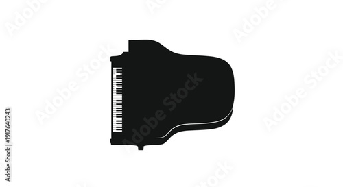 Black grand piano outline against a white background silhouette