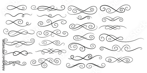 Collection of elegant swirling patterns and decorative elements in a minimalist design
