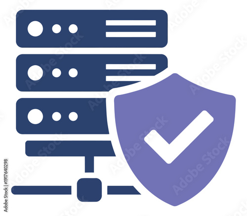 Modern icon illustration of a data server depicting secured network for cybersecurity