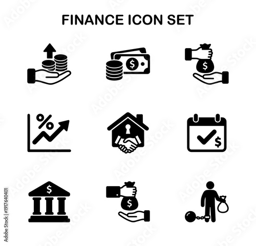 Simple Black and White Finance Business and Investment Icon Symbol Set
