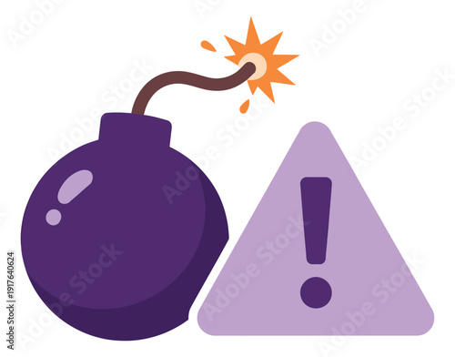 Modern flat design illustration of a lit bomb and warning sign depicting danger and urgency for security alerts