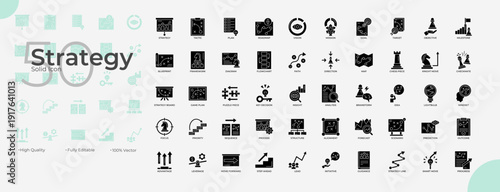 Strategy Solid Editable Icons set