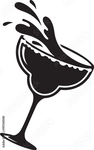 Margarita glass splash silhouette vector illustration featuring liquid motion and line art