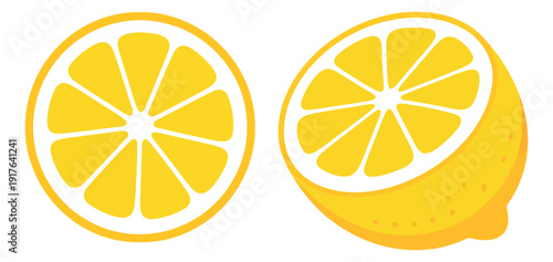 Flat design lemon set featuring a cross section and a fruit half for food and drink concepts