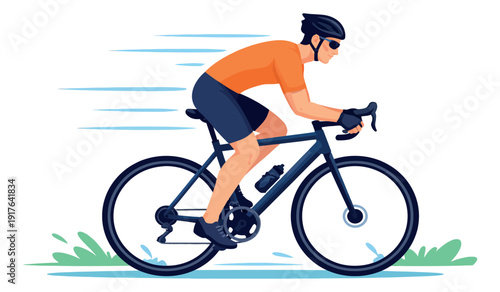 Illustration of a male cyclist depicting fast cycling for sport and fitness