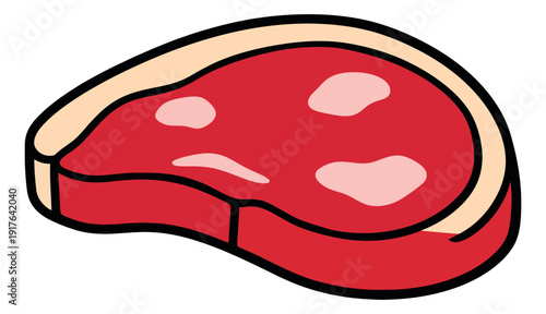 Hand drawn illustration of a steak depicting a raw cut of beef for restaurant menus and cooking concepts