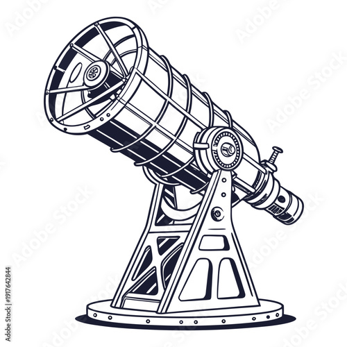 Monochrome of a vintage style astronomical telescope on a stand