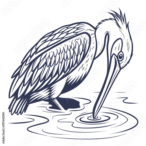 Pelican dipping beak into water bird