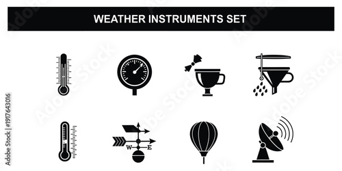 Set of weather instruments displayed on a clean white background